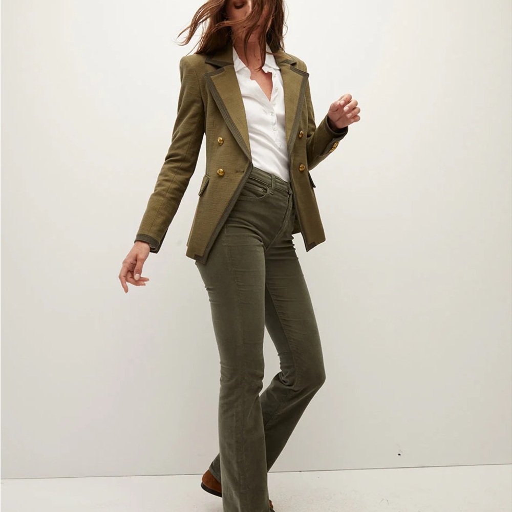 Veronica Beard Cameron Corduroy Bootcut Pants in Army Green💫